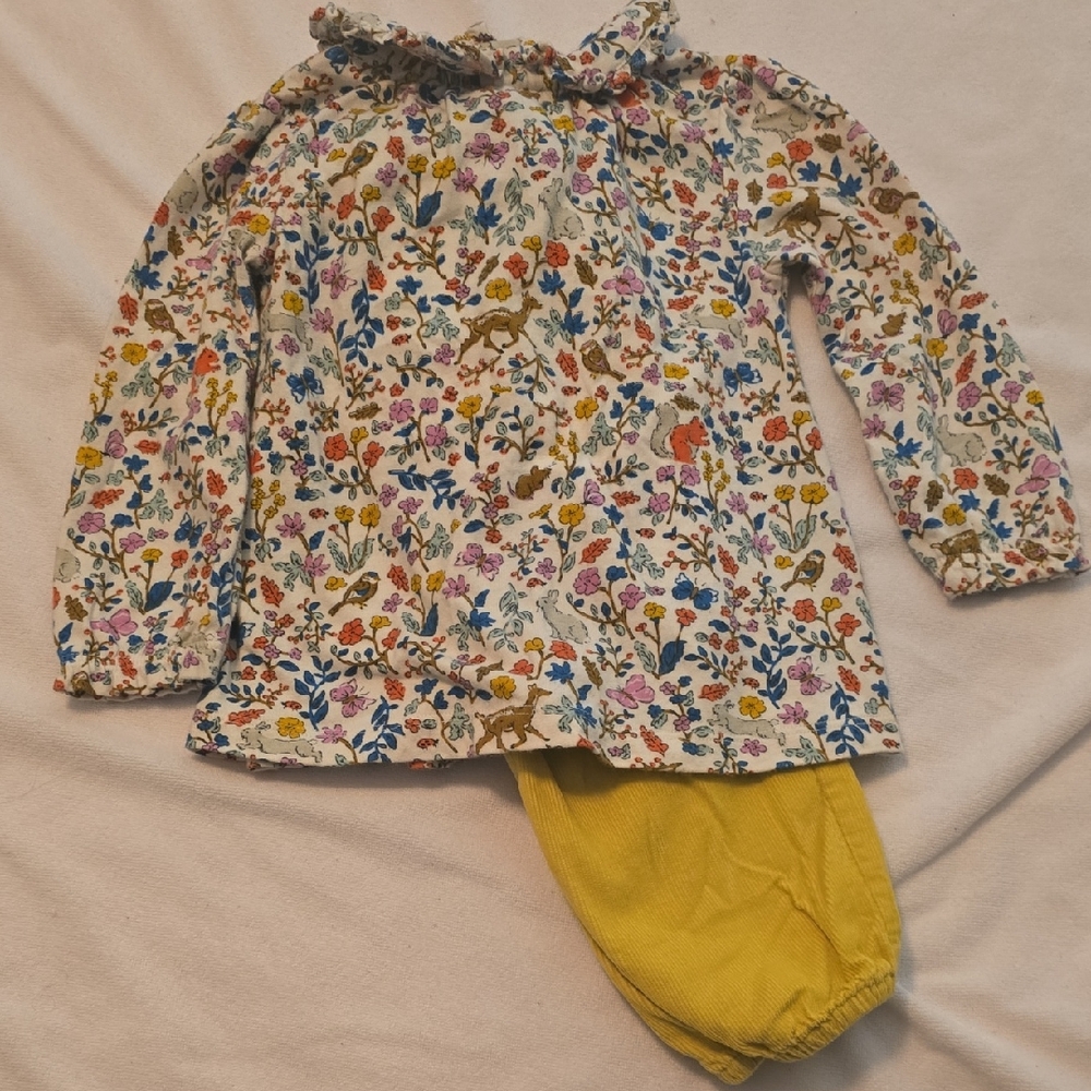 Baby Boden Floral Squirrel Print Top With microcord pants- VGUC- 12-18 Months